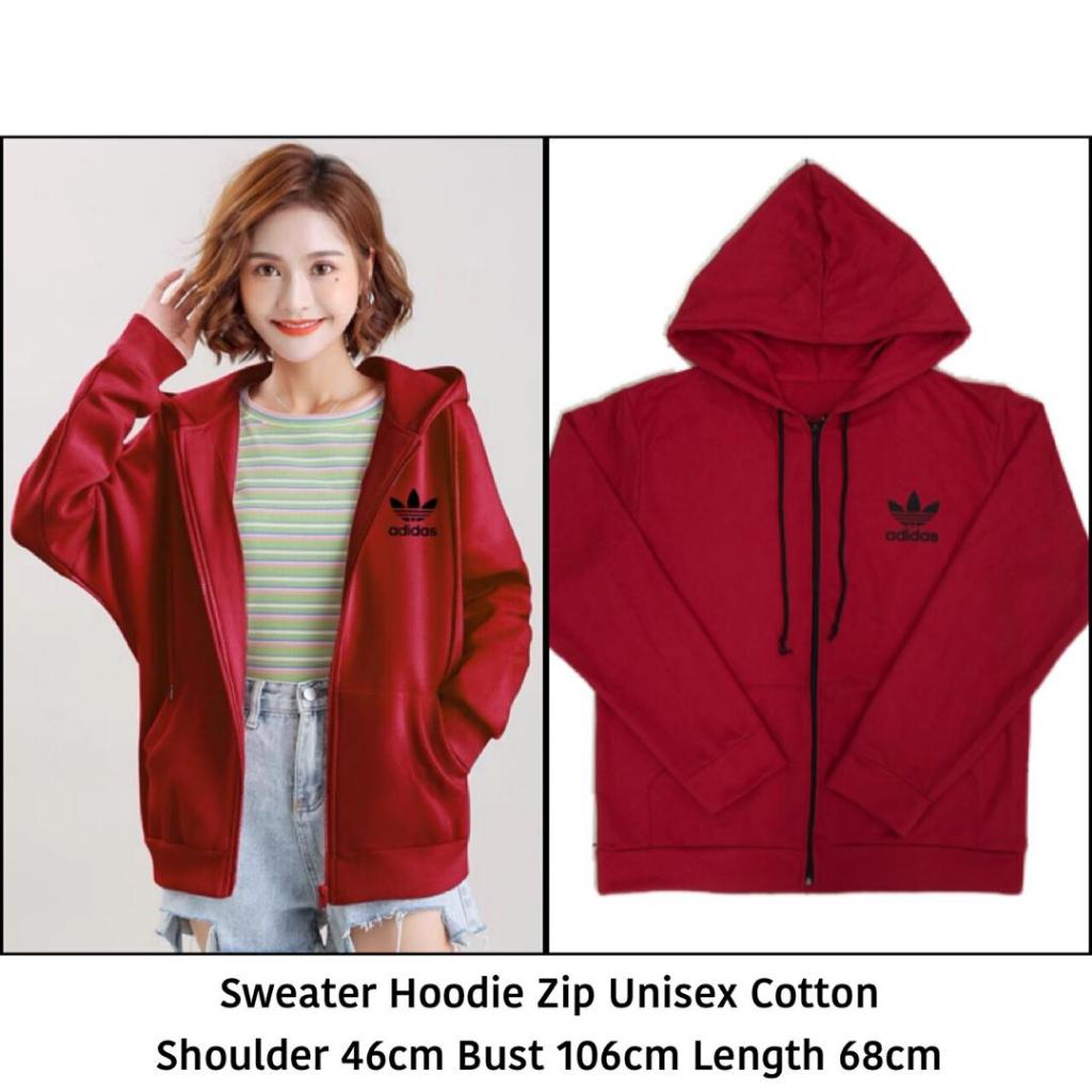 Sweater Hoodie Zip READY STOCK Unisex Free Size Cotton Tebal