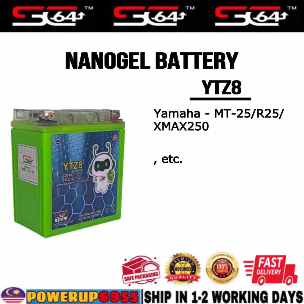 YTZ8 BTX7 SC PRO SC64 BATTERY BATERI GEL R25 XMAX 250 MT25 KLX450 R ...