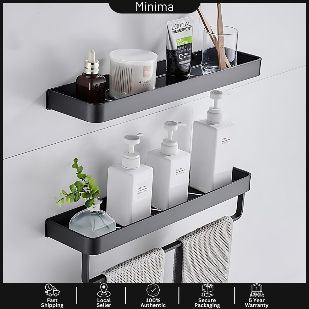 MINIMA Aluminum Bathroom Black Rack Towel Rack Shelf Storage Waterproof ...