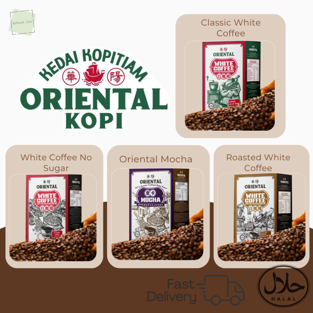 KEDAI KOPITIAM ORIENTAL 3-in-1 WHITE COFFEE Traditional Classic, Mocha