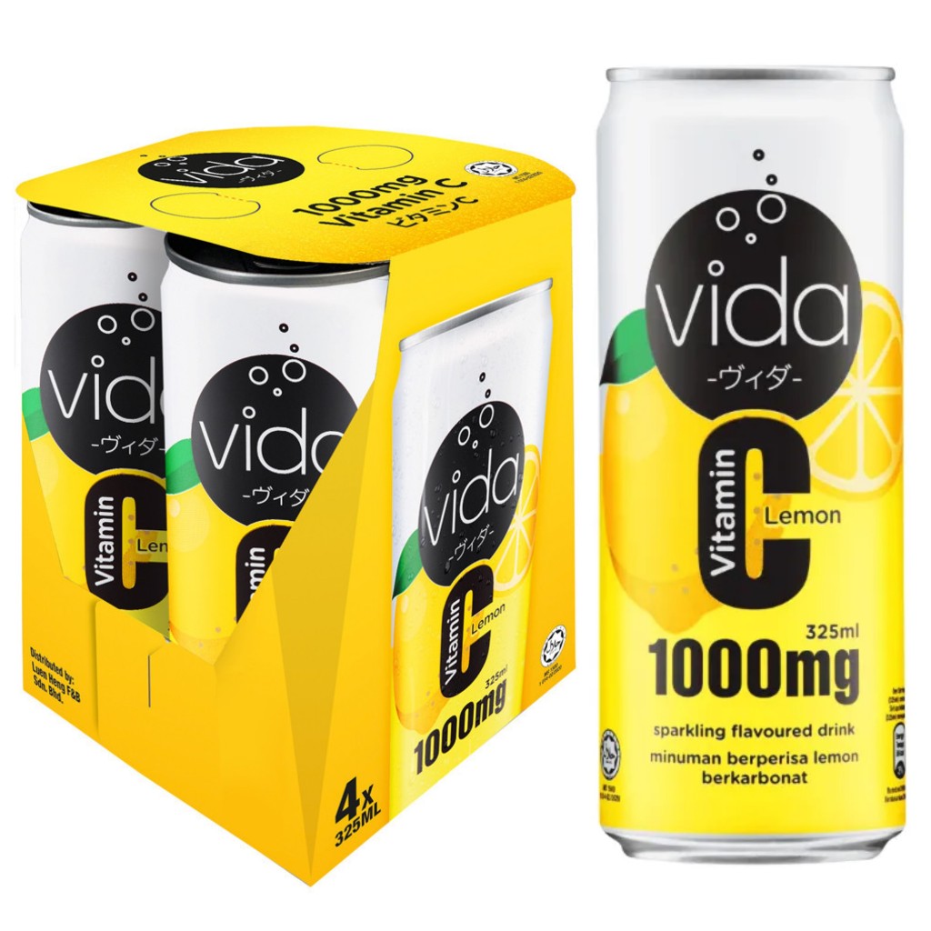 Vida Vitamin C 1000mg Lemon Flavor Sparkling Drink, 4 x 325ml (Assorted ...