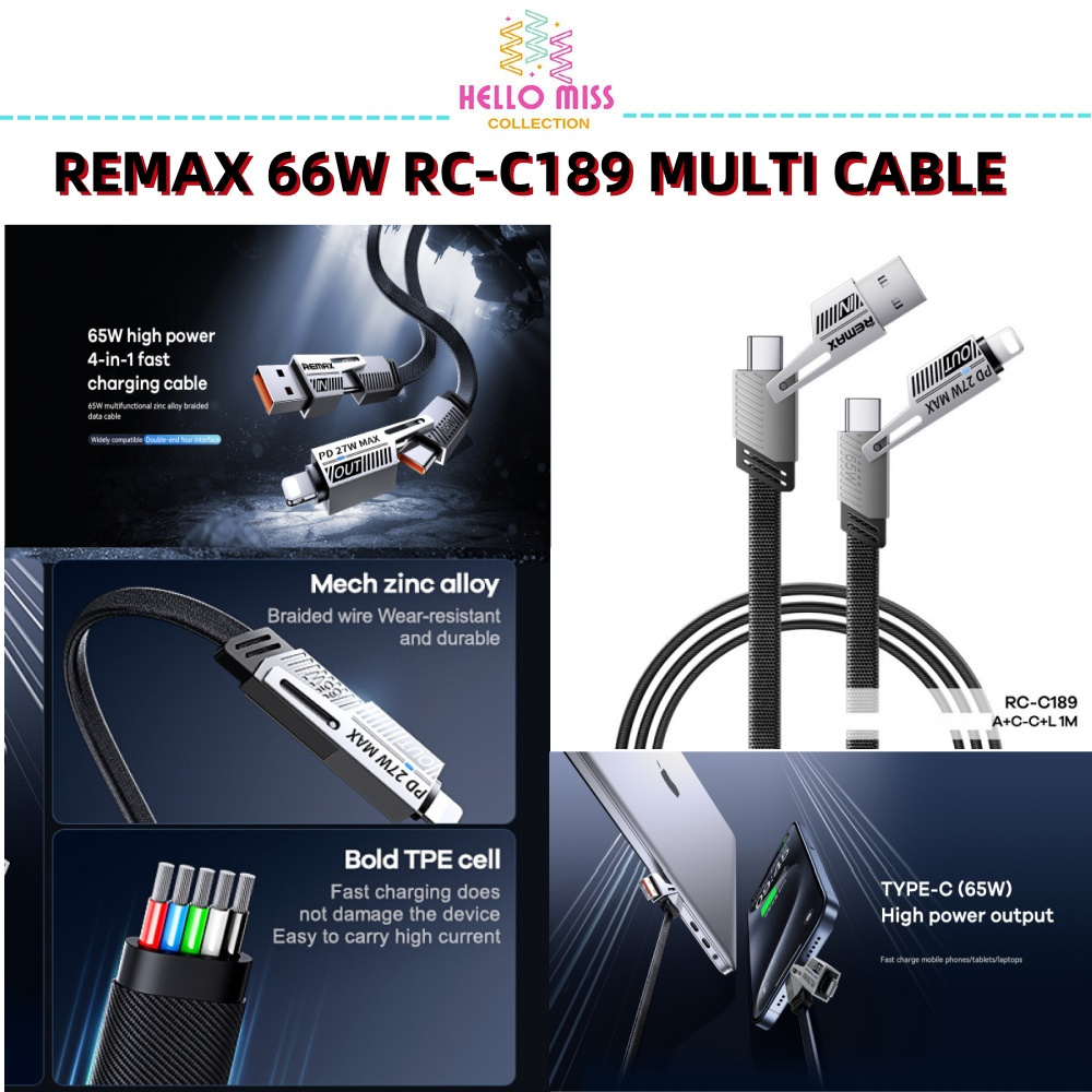 REMAX RC-C189 65W 2 IN 2 MULTI C TO C / A TO L ZINC ALLOW BRAIDED FAST ...