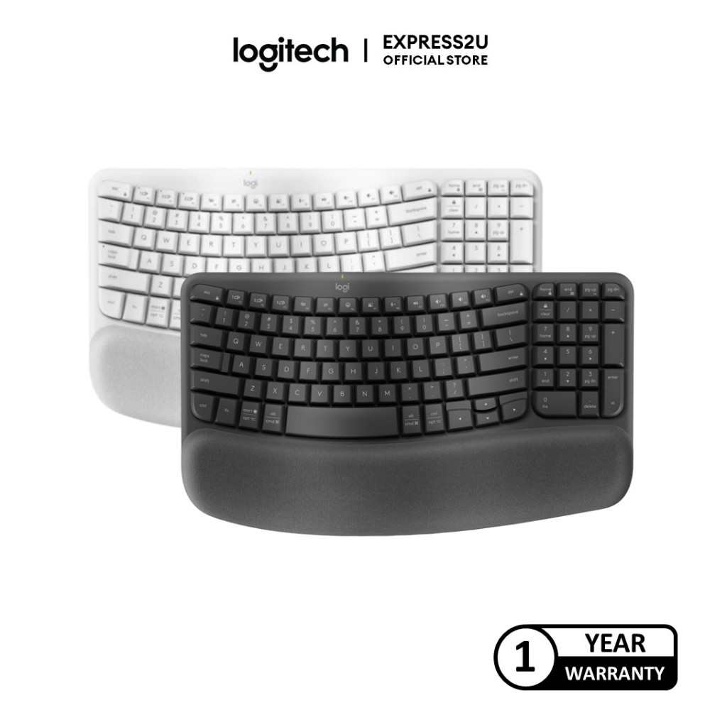 LOGITECH WAVE KEYS WIRELESS ERGONOMIC KEYBOARD WITH CUSHIONED PALM REST ...