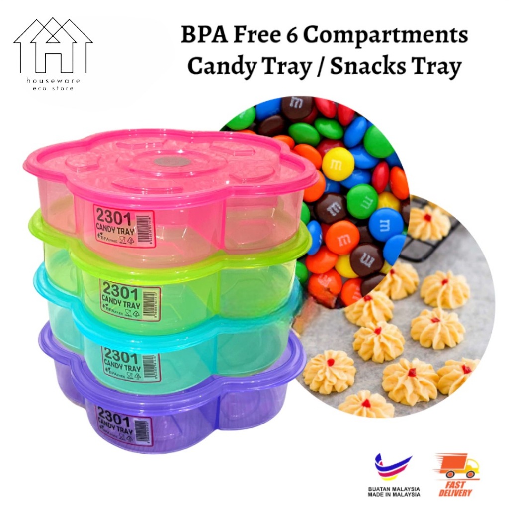 BPA Free 6 Compartments Flower Shape Candy Snacks Tray Bekas Kuih Raya ...