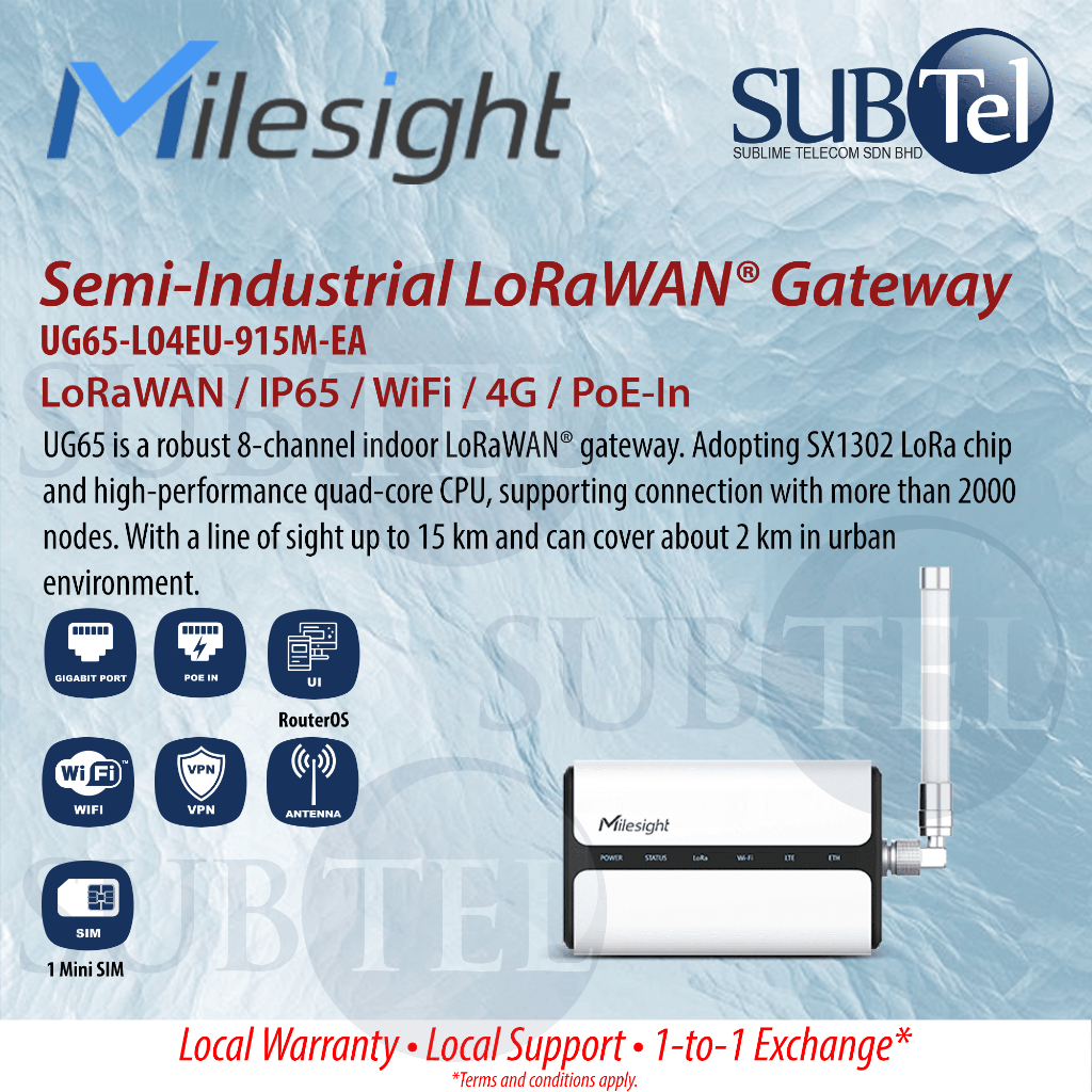 Milesight - UG65-L04EU-915M-EA Semi-Industrial LoRaWAN® Gateway 4G ...