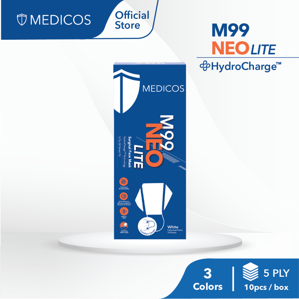 MEDICOS 5-ply M99 NEO Lite Surgical Face Mask - Adult [10 pcs/box ...