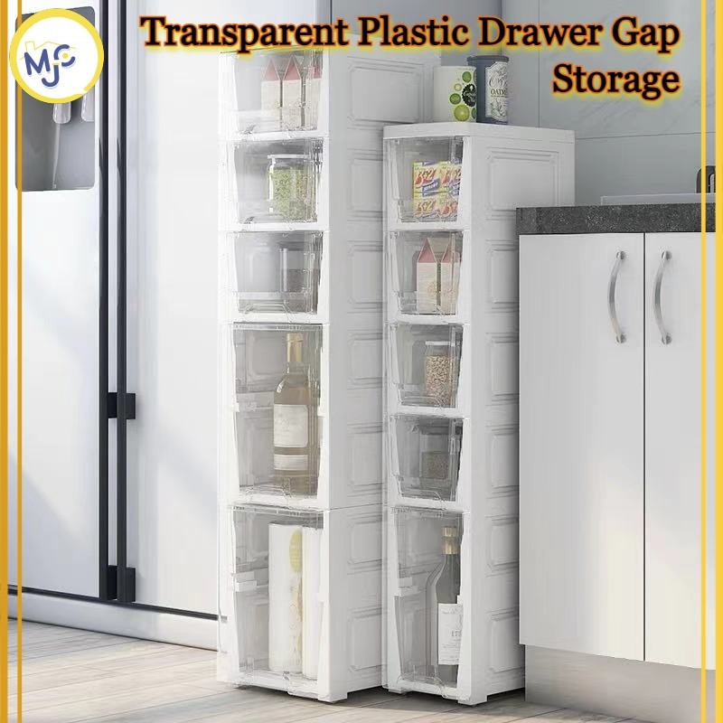 Transparent Slim Plastic Drawer Gap Cabinet Moving Rack Kitchen Narrow ...