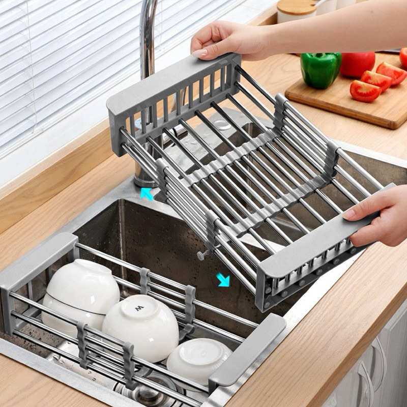 Adjustable Stainless Steel Sink Dish Rack Drainer Basket