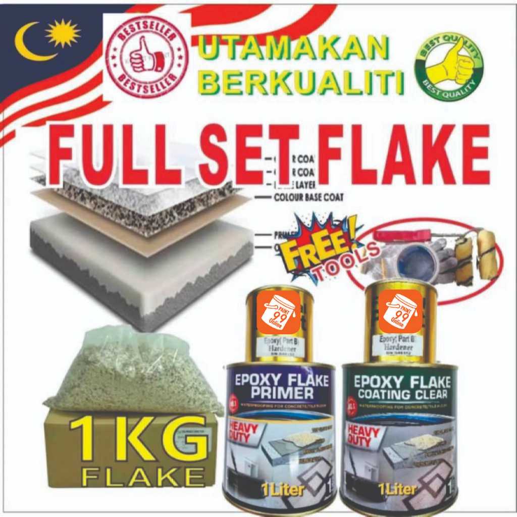 FULL SET (1L PRIMER/1L CLEAR / FLAKE / FREE TOOLS ) Epoxy Colour Flake ...