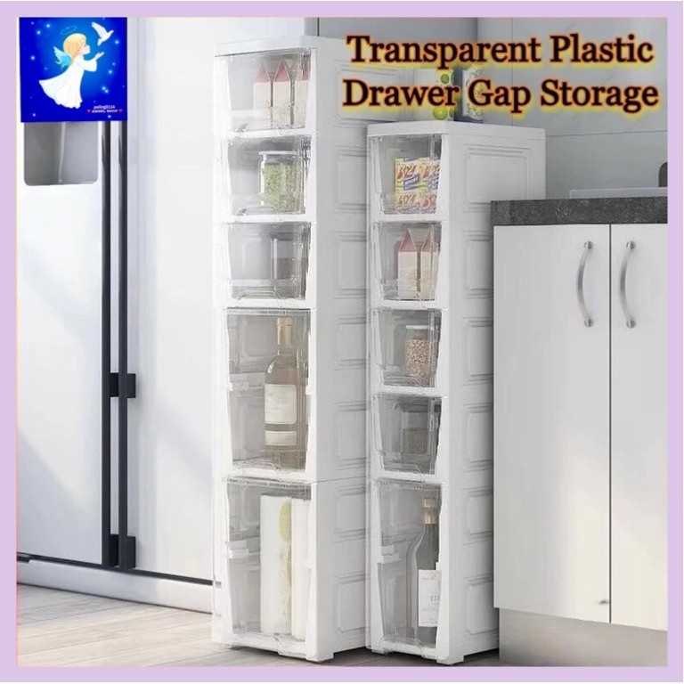Transparent Slim Plastic Drawer Gap Cabinet Moving Rack Kitchen Narrow ...