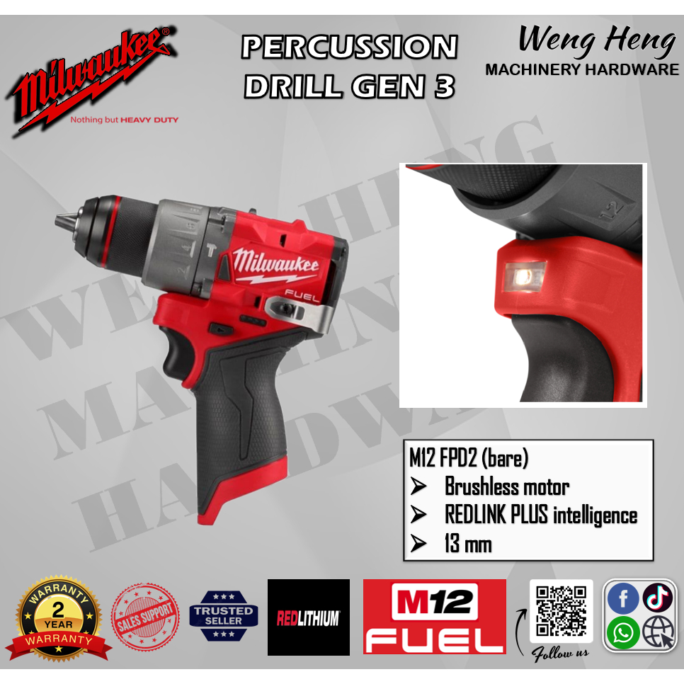 MILWAUKEE GEN 3 13mm PERCUSSION DRILL/DRIVER - MODEL M12 FPD2-602X ...