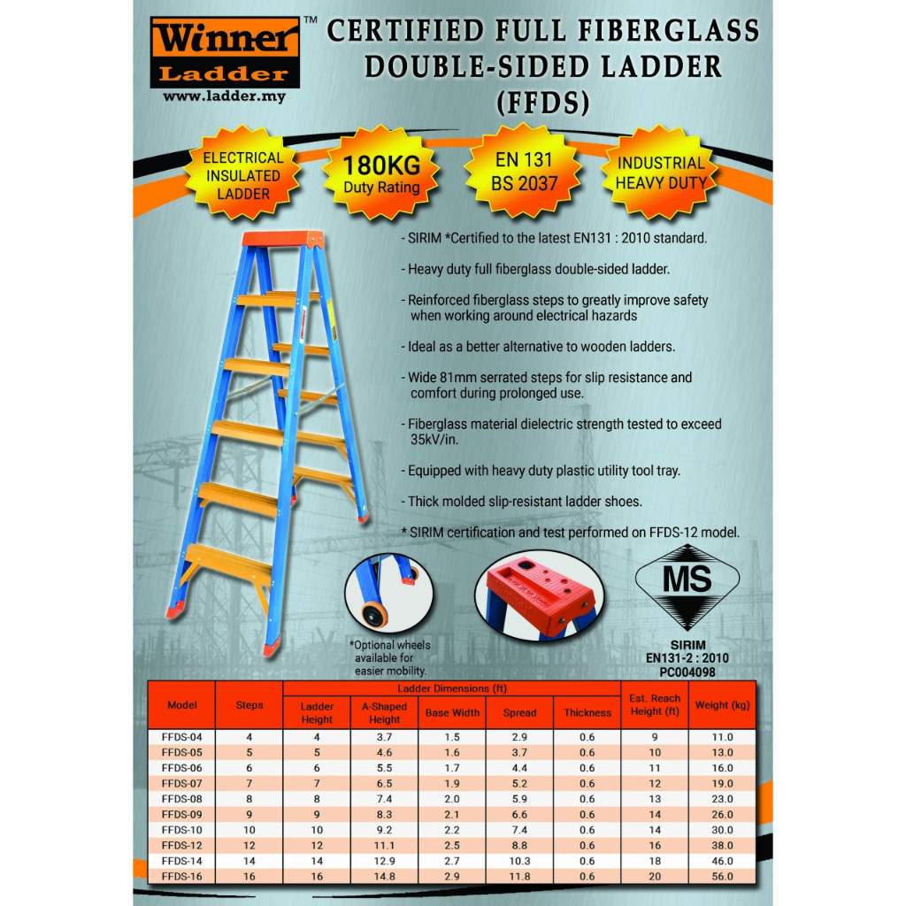 (SIRIM) Winner Ladder Certified Full Fiberglass Double Sided Ladder 5 ...