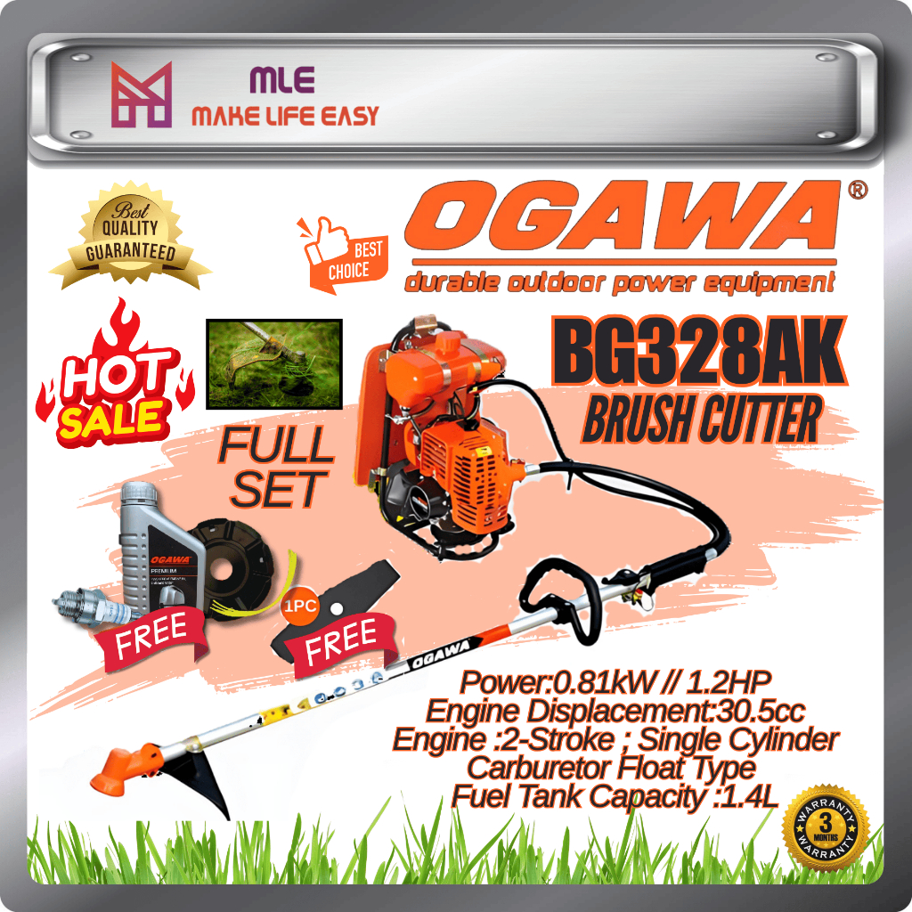OGAWA BG328AK | BG328 AK | BRUSH CUTTER HEAVY DUTY | LAWN MOWER | MESIN ...