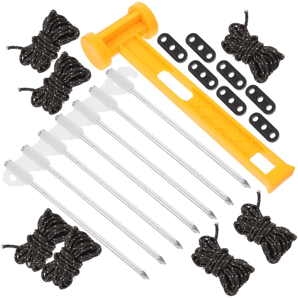 Spofine Camping Accessories Kit, Tent Stakes Mallet Hammer, Tent Pegs, Nylon Guyline Rope 4x13ft, Aluminum Cord Adjuster, Tent Accessories For