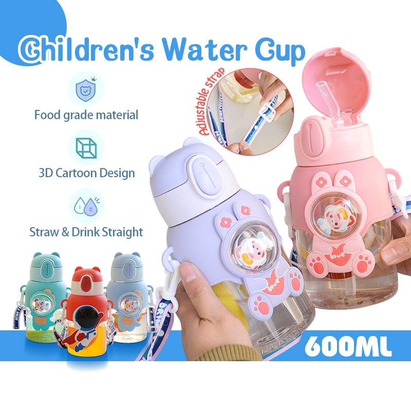 600ml Water Bottle Kids With Straw Botol Air Viral Botol Air Budak Cute ...