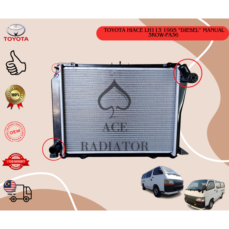 TOYOTA HIACE LH113 1995 ”DIESEL” OEM RADIATOR ASSY MANUAL 3ROW-PA36 ...