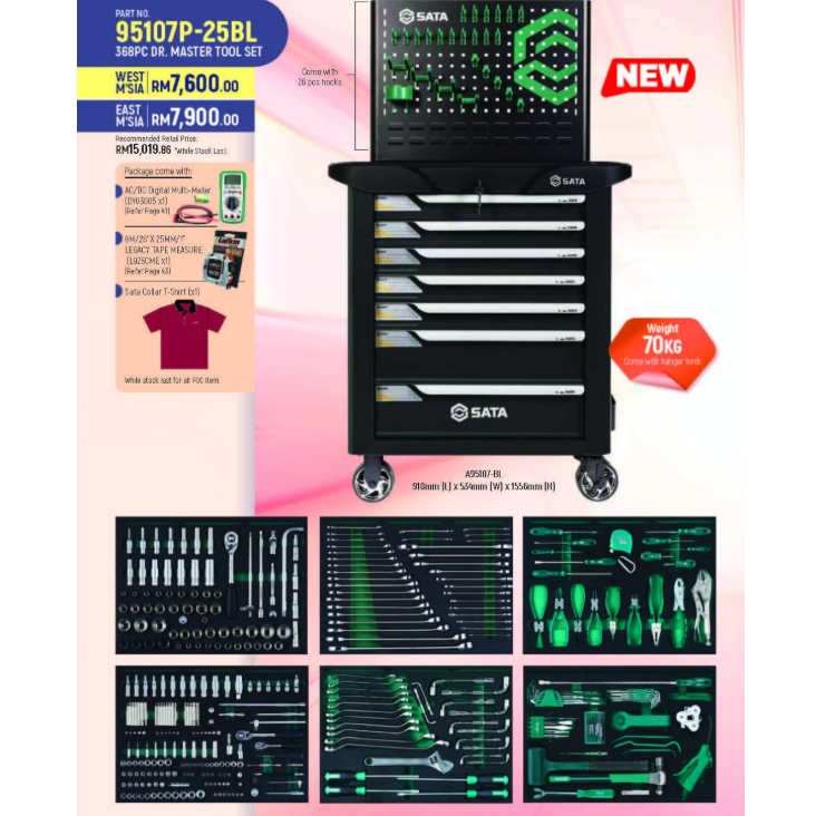 Sata 95107P-25BL 368pcs Dr. Master Tool Set for GENERAL REPAIR with 7 ...