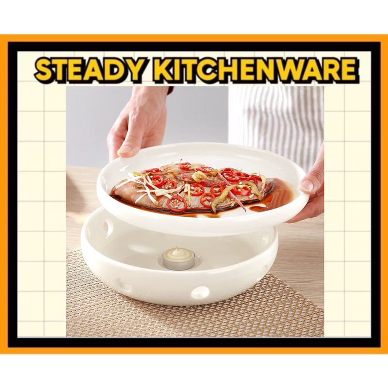 White Ceramic Fish Plate With Heating Insulation Stove Alcohol Candle ...
