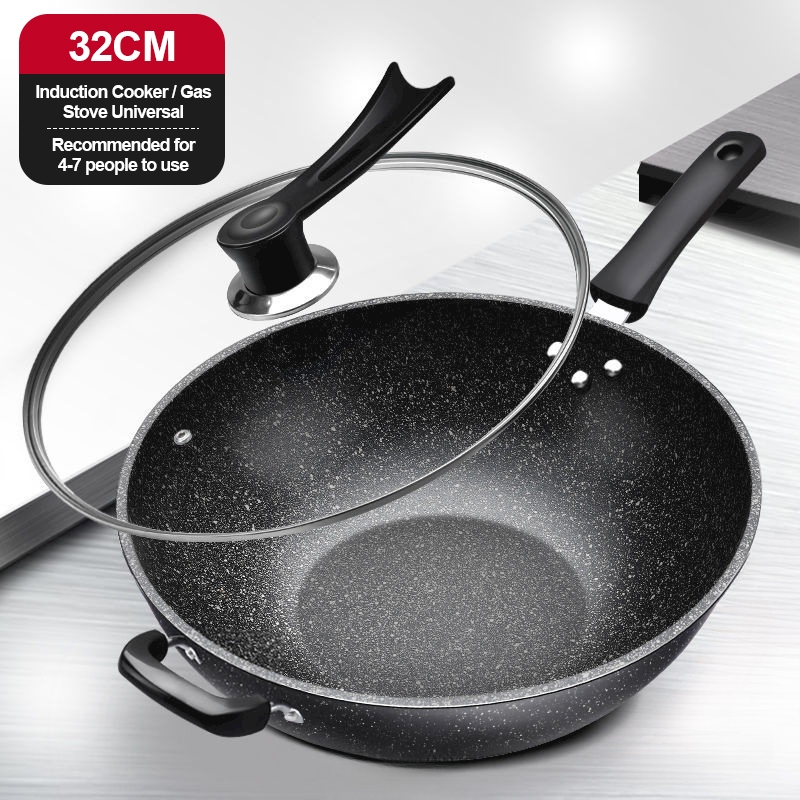 28/30/32CM High Quality Pan Non-Stick Wok Medical Stone 3-Layer Cooker ...