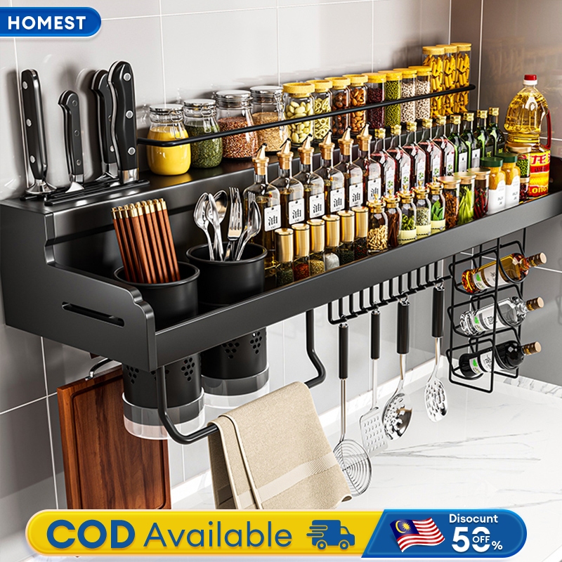Wall Mounted Spice Rack Rak Rempah Rak Dapur Kitchen Storage Organizers ...