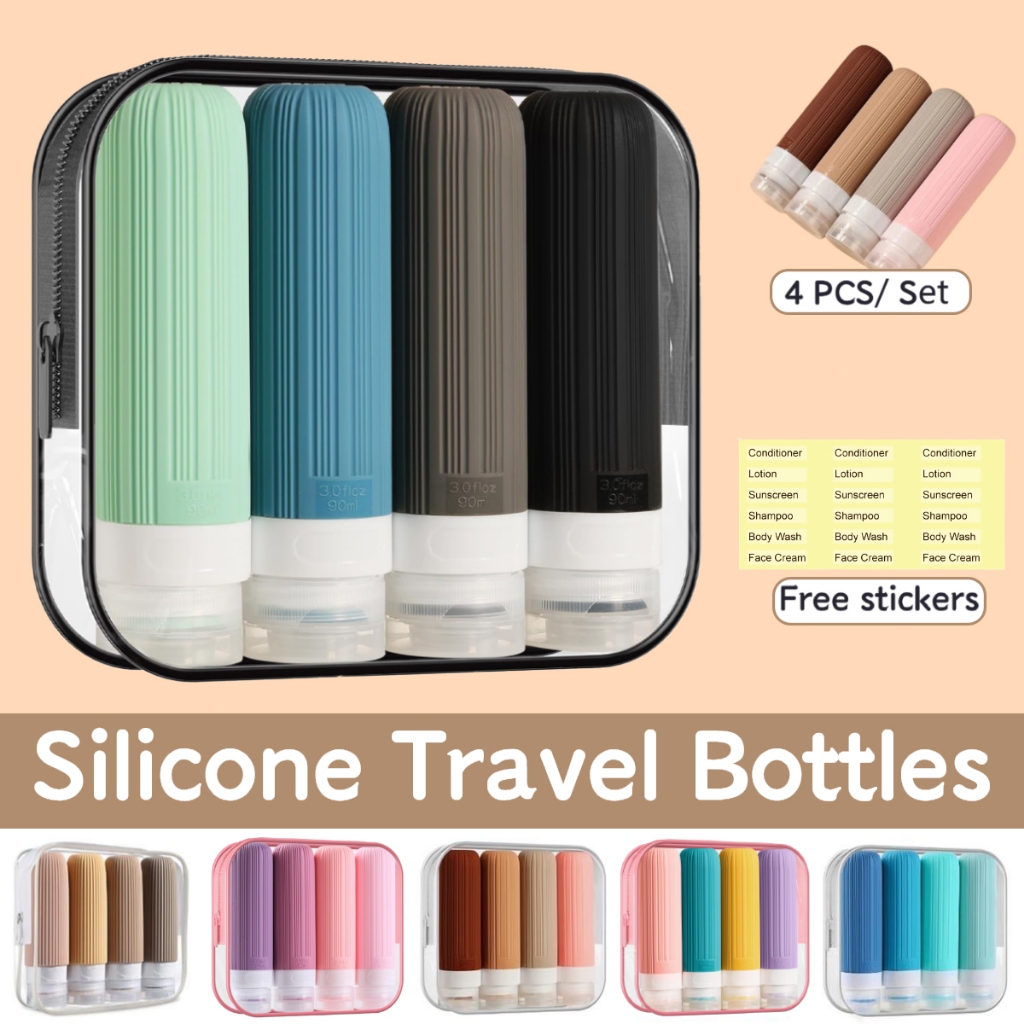 4PCS Silicone Travel Bottle Travel Bottle Set Toiletries Travel Kit ...