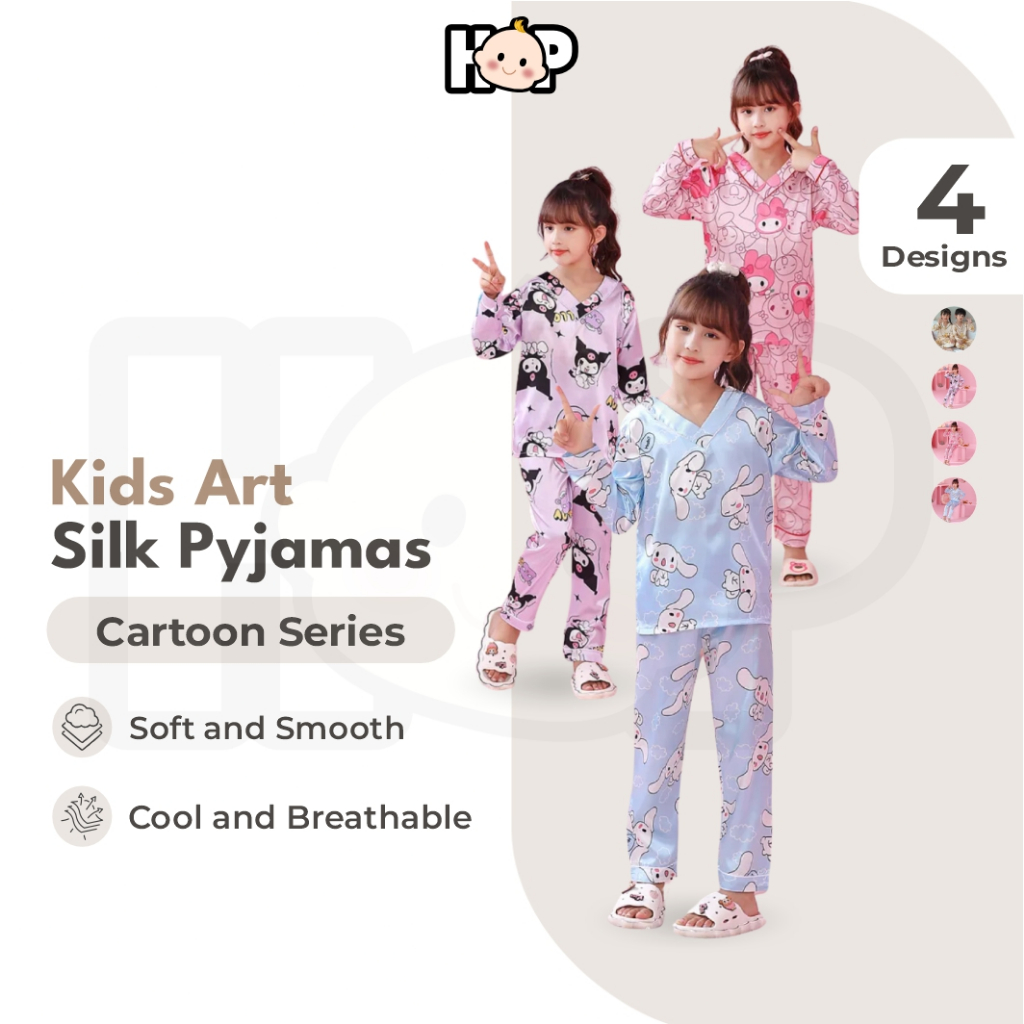 Kids Art Ice Silk Pyjamas Cartoon V-Neck Nightwear Children Long Sleeve ...