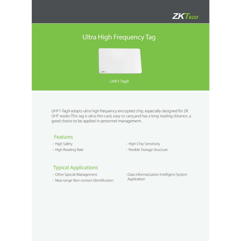 ZKteco UHF1-Tag9 Card Ultra High Frequency Tag for ZK UHF Reader ...