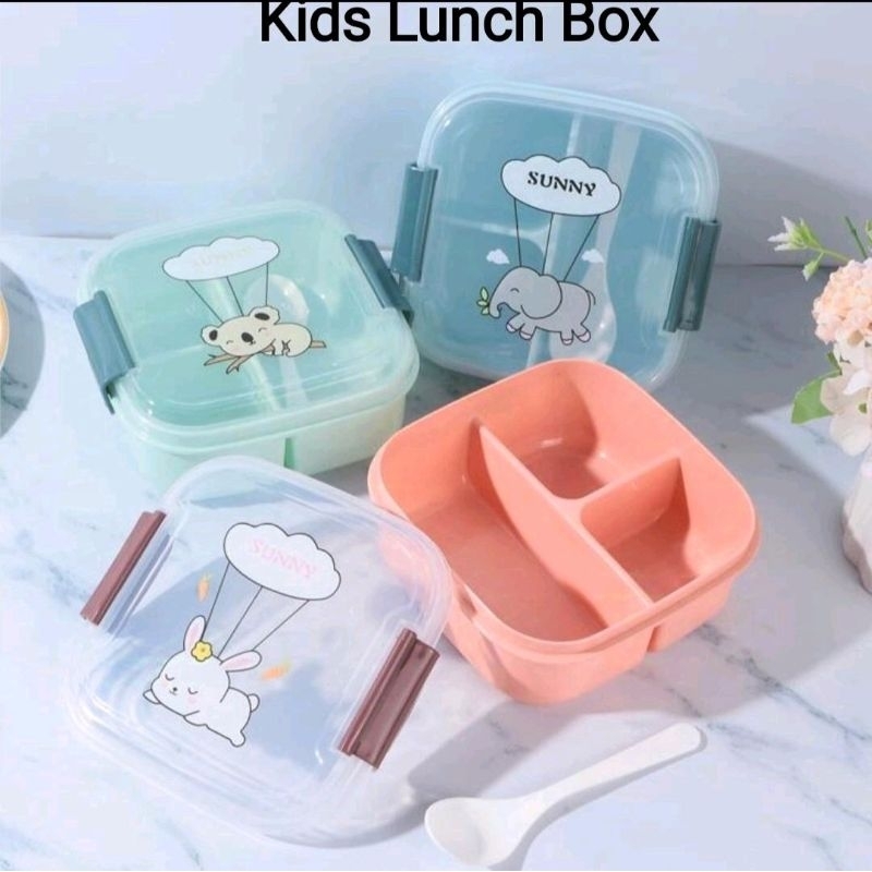 Cute cartoon Lunch box with spoon kids Lunch box bekas makanan food