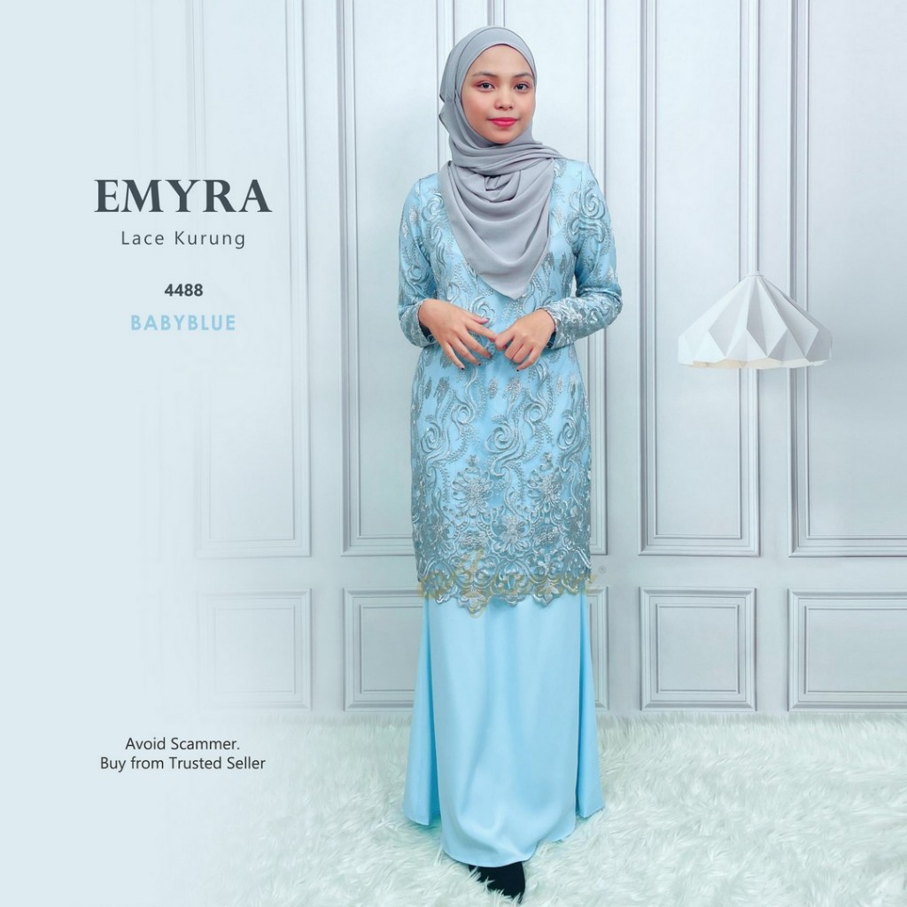 Tema Baby Blue Baju Kurung Dewasa Plus size Lace Moden Tunang Bridesmaid Kenduri Raya (Size 32-60)