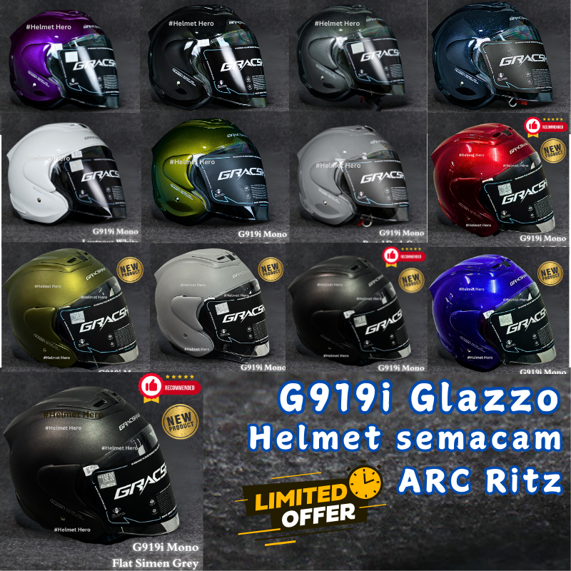 Gracshaw G919i Glazzo Mono Plain Colour Helmet G919i Helmet Hero