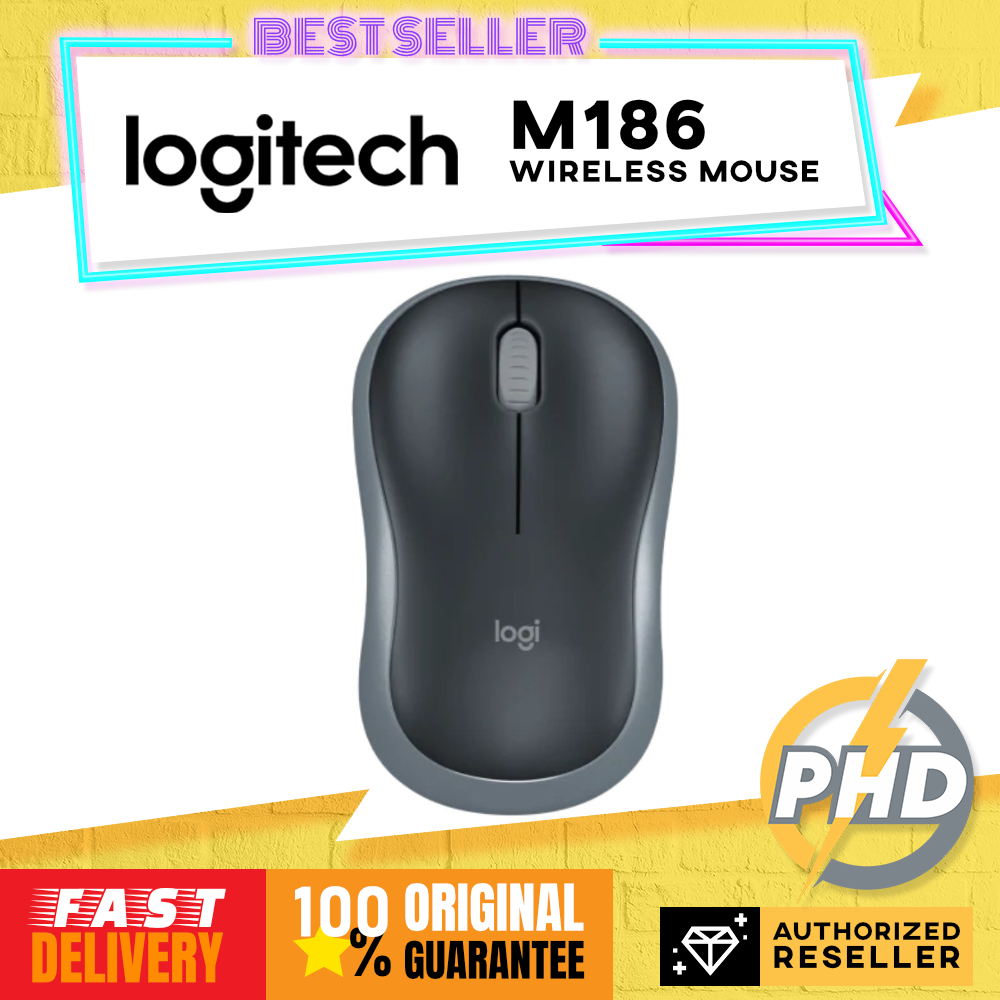 Logitech M186 Wireless Mouse, 2.4GHz with USB Mini Receiver, 12-Month ...