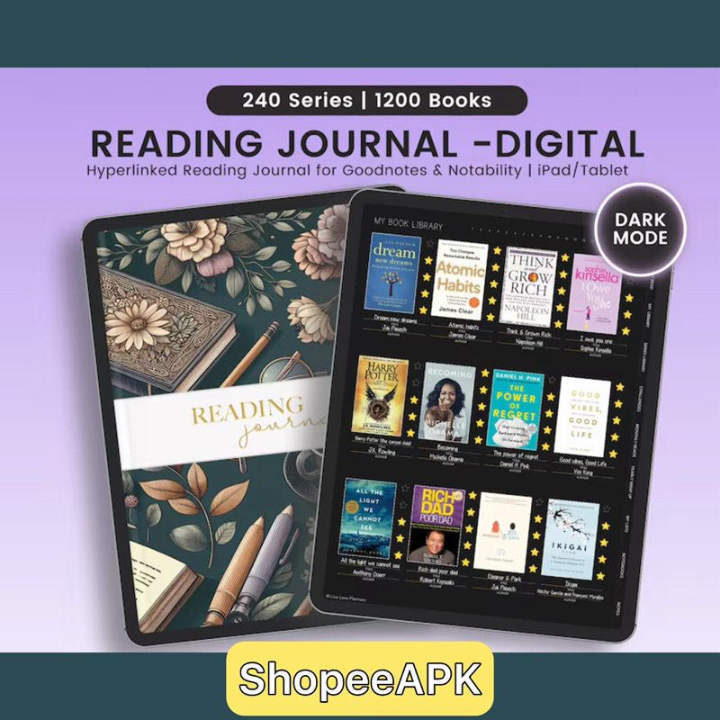 Digital Reading Journal Portrait Reading Log Book Tracker