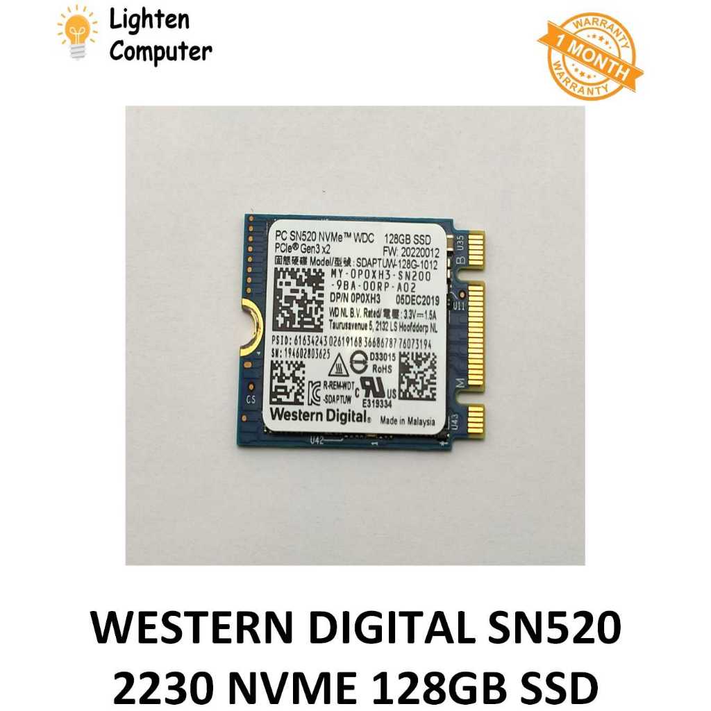 【USED】 Western Digital PC SN520 NVME 2230 / 2242 SSD 128GB / 512GB SSD ...