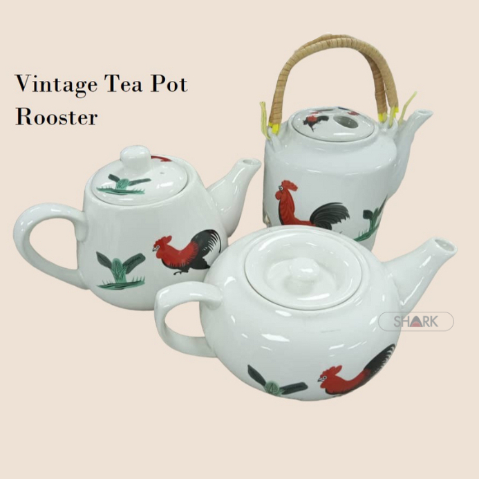 Vintage Tea Set Ceramic Tea Pot Retro Rooster Pattern Coffee Pot Teapot ...