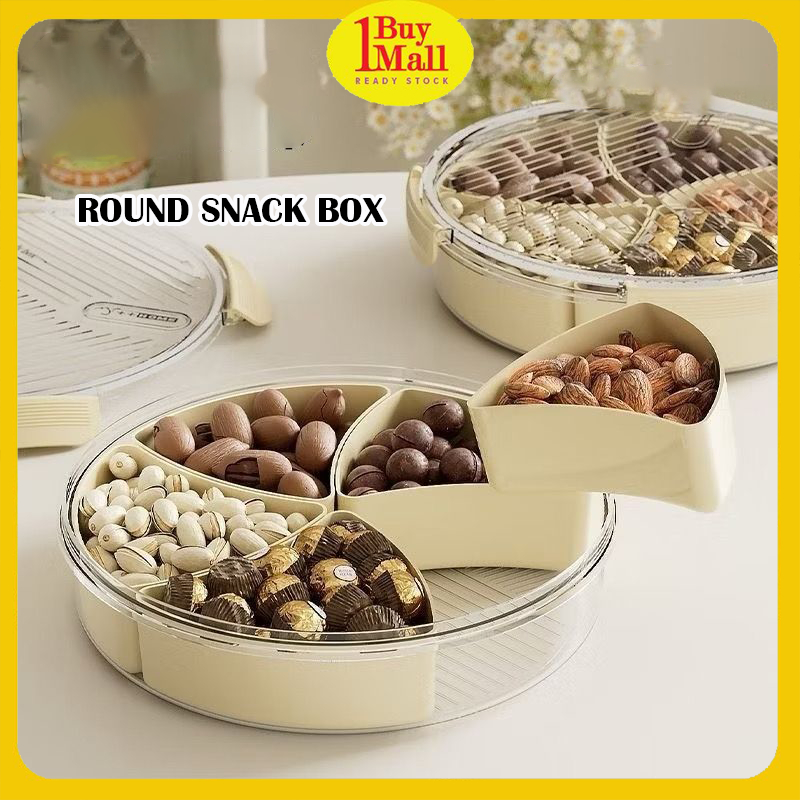 Bekas Kuih Kedap Udara Snack Tray Raya Round Buckle Sealed Box with Lid ...