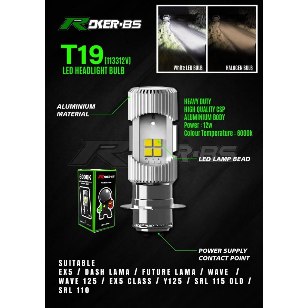 ROKER T19 6000K LED HEADLIGHT BULB EX5/DASH/FUTURE/WAVE/WAVE125/EX5 ...