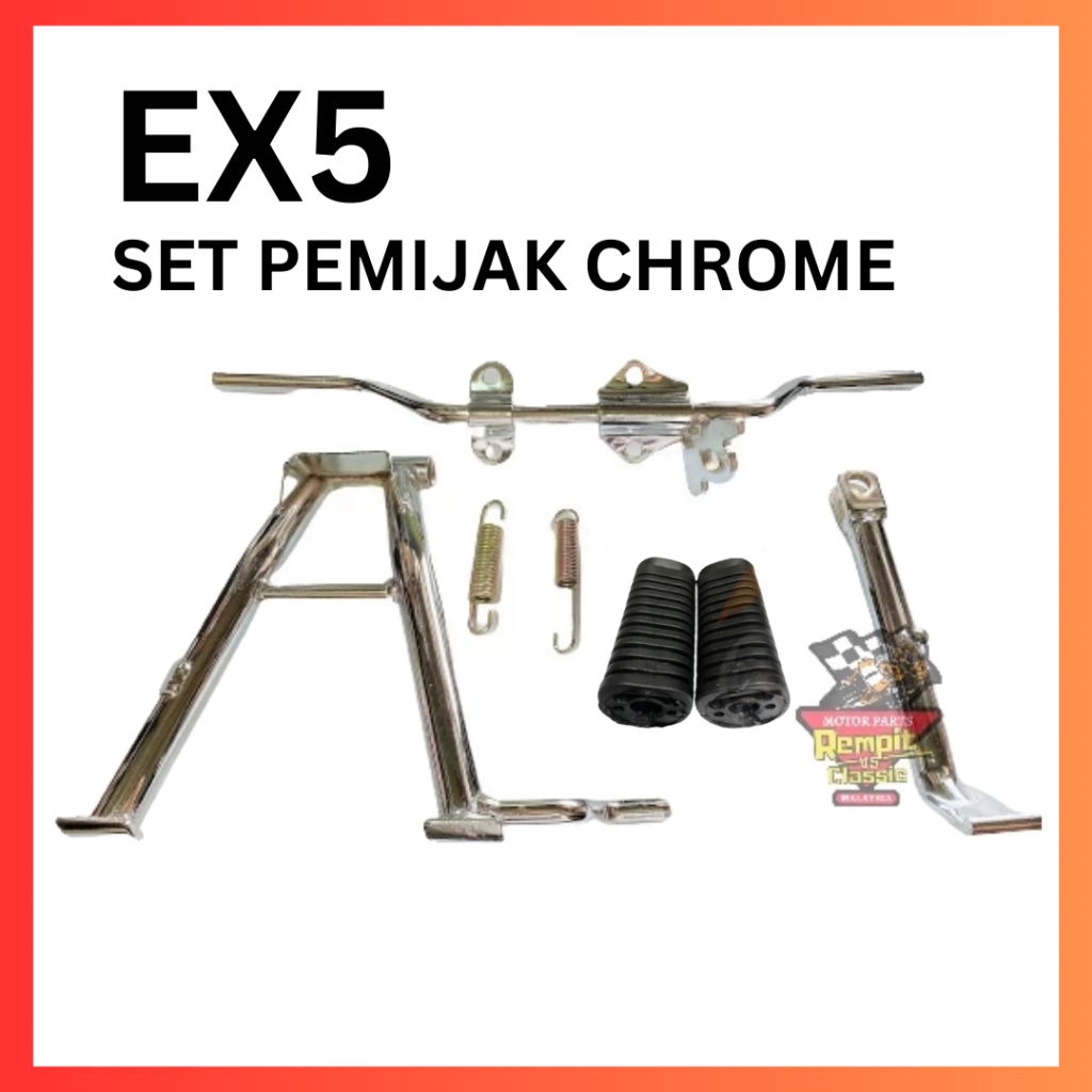 REMPIT EX5 HIGH POWER / EX5 LAMA Set Pemijak Chrome Side Stand Double ...