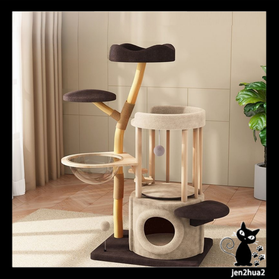 Cat tree solid wood cat climbing frame cat nest large cat villa tree ...
