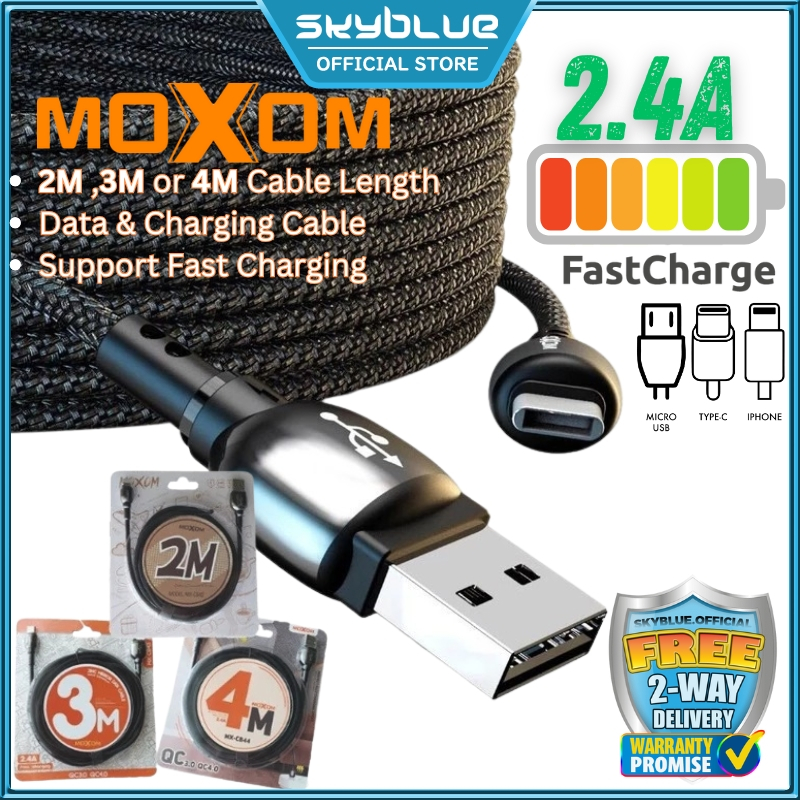 Original Moxom Long 2.4A (2M/3M/4M) Meter I USB Fast Charging Data ...