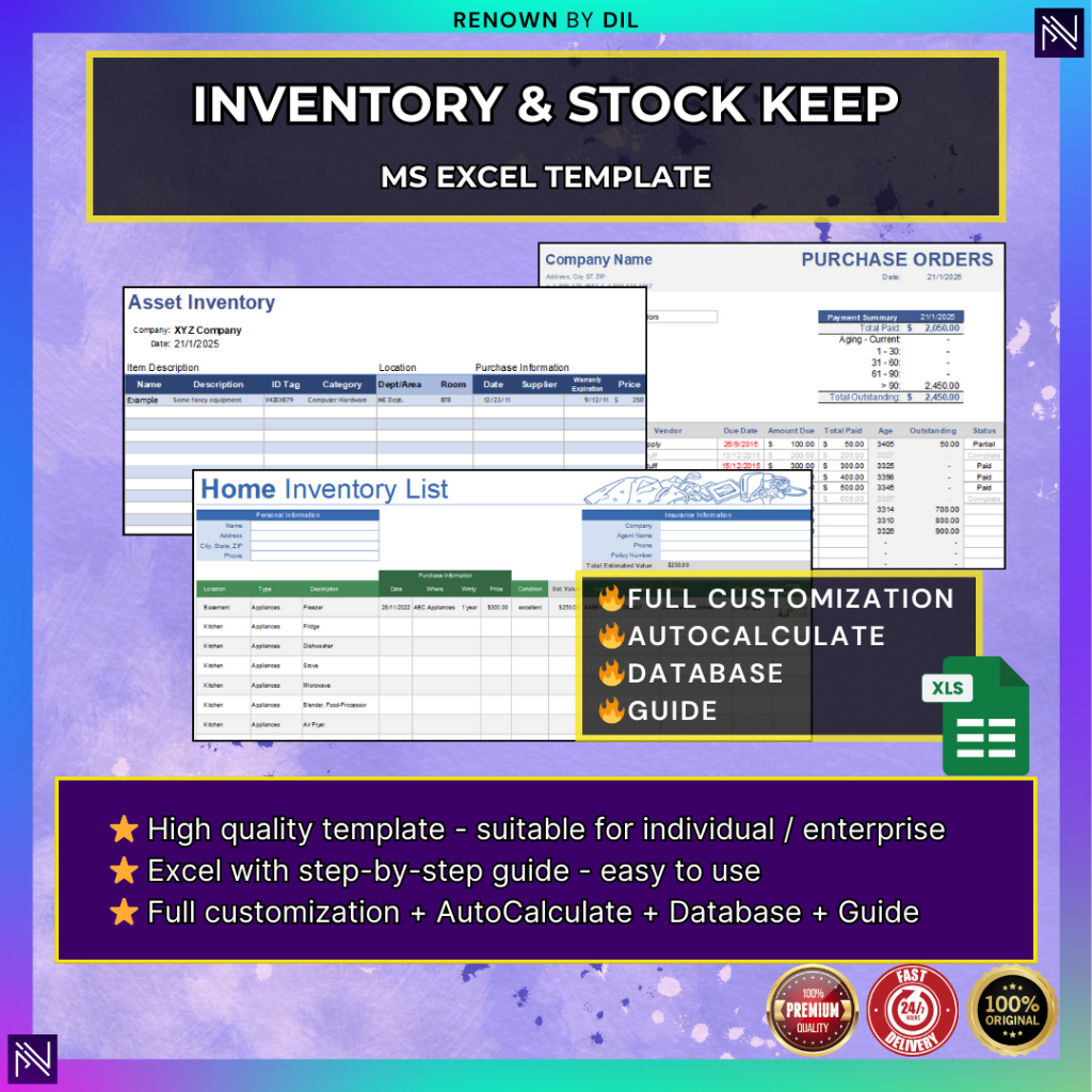 Inventory & Stock keep - Excel Template | Guide + Auto Calculate ...