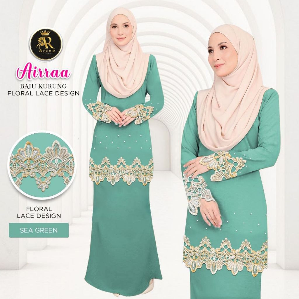 High Quality Baju Kurang Airraa With Flower Design Lace And Batu New Arrival Raya 2025