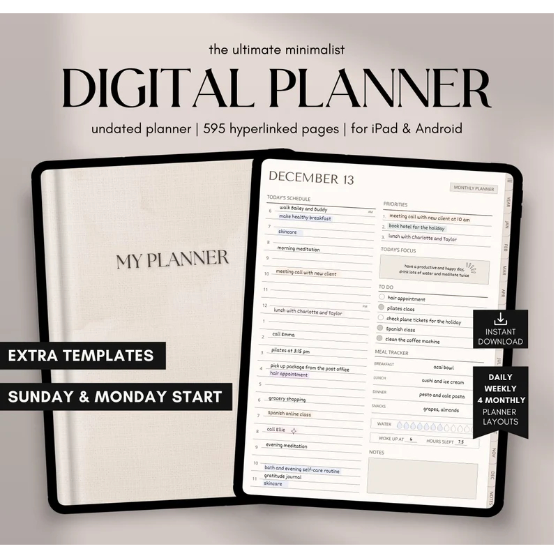 Digital Planner Undated, iPad & Android Planner, GoodNotes Planner 2025 ...