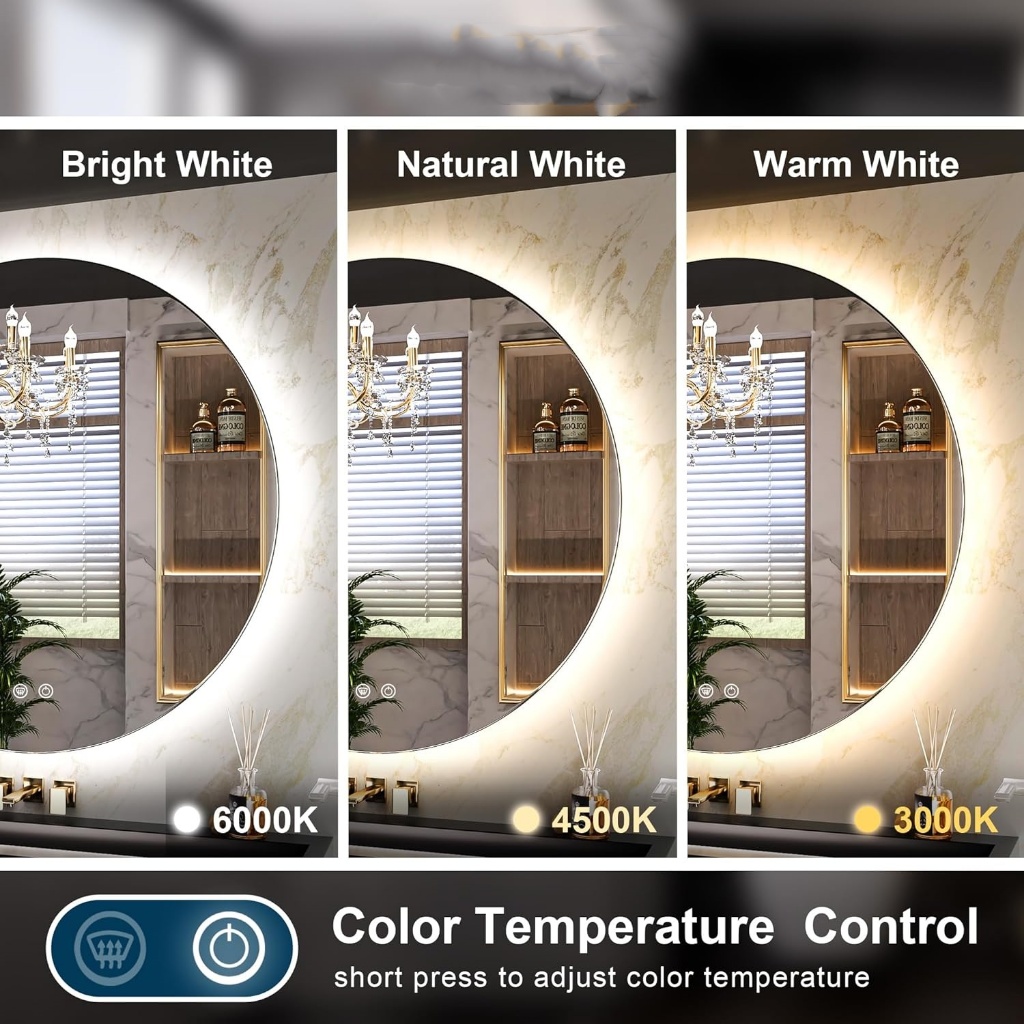 Thick 120cm | 150cm Semi Circle Half Moon LED Real Mirror Cermin ...