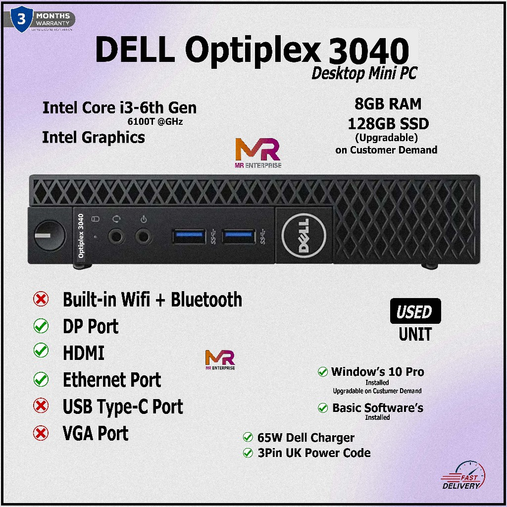 Dell OptiPlex 3040 Micro [ i3-6th Gen - 8GB RAM-128GB SSD - Win10 ...