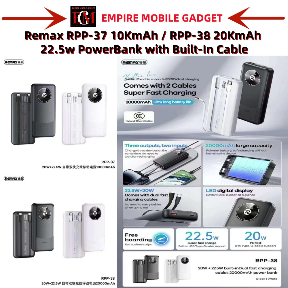 REMAX RPP-37 10000mAh / RPP-38 20000mAh 22.5W FAST CHARGE POWERBANK ...