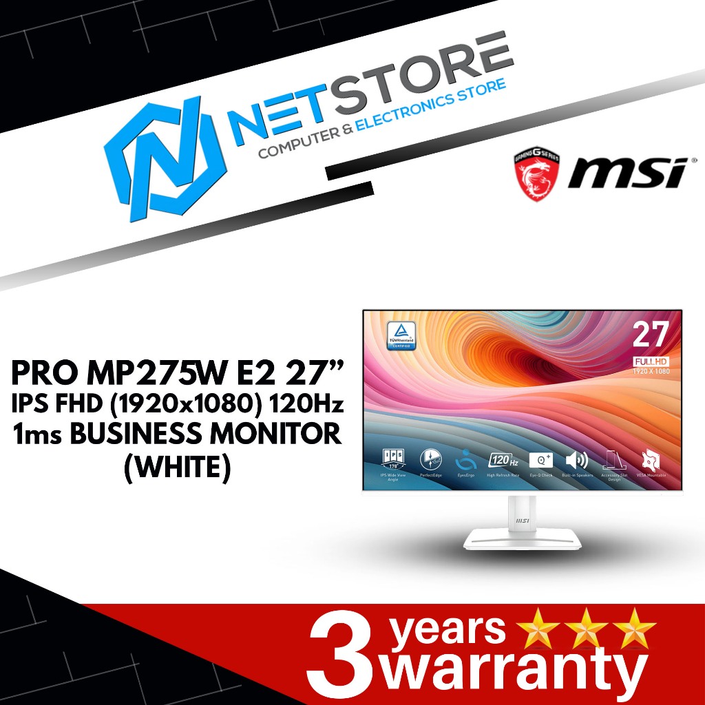 MSI PRO MP275W E2 27” IPS FHD (1920x1080) 120Hz 1ms BUSINESS MONITOR ...