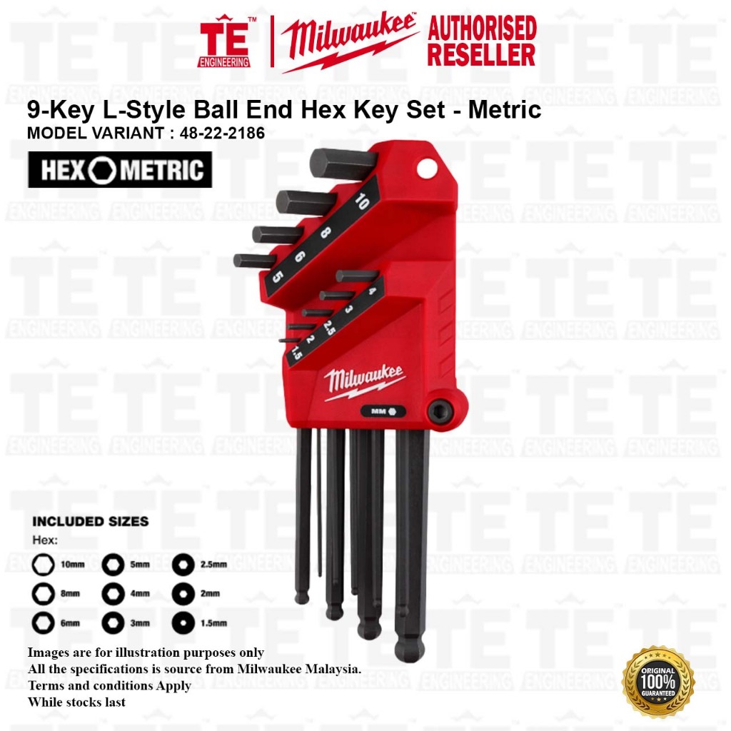 Milwaukee 9-Key L-Style Ball End Hex Key Set - Metric ( 48-22-2186 ...