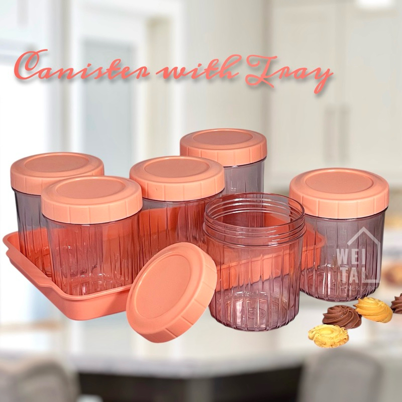 6pcs Canister set with Tray Plastic Food Container Set Food Jar Round ...