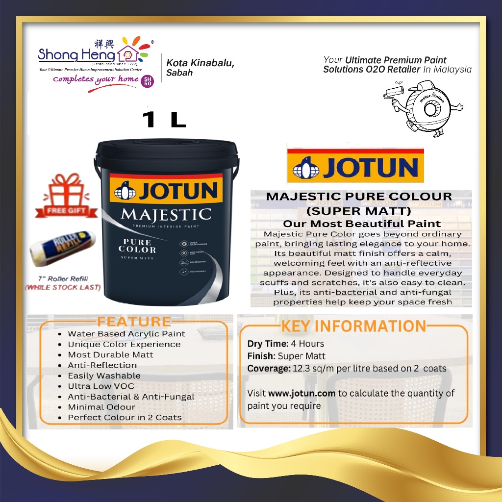 JOTUN 1 Litre Majestic Pure Colour - Super Matt (Interior Paint ...