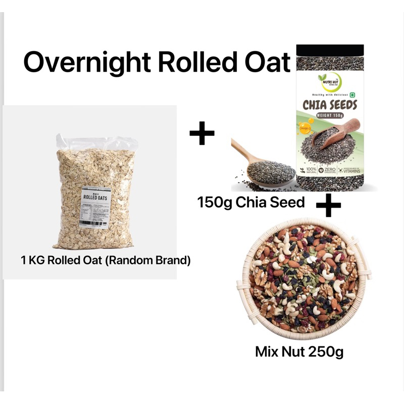PROMO Combo Sets 2 Overnight Rolled Oat Sets (1kg Rolled Oat,150g Chia ...